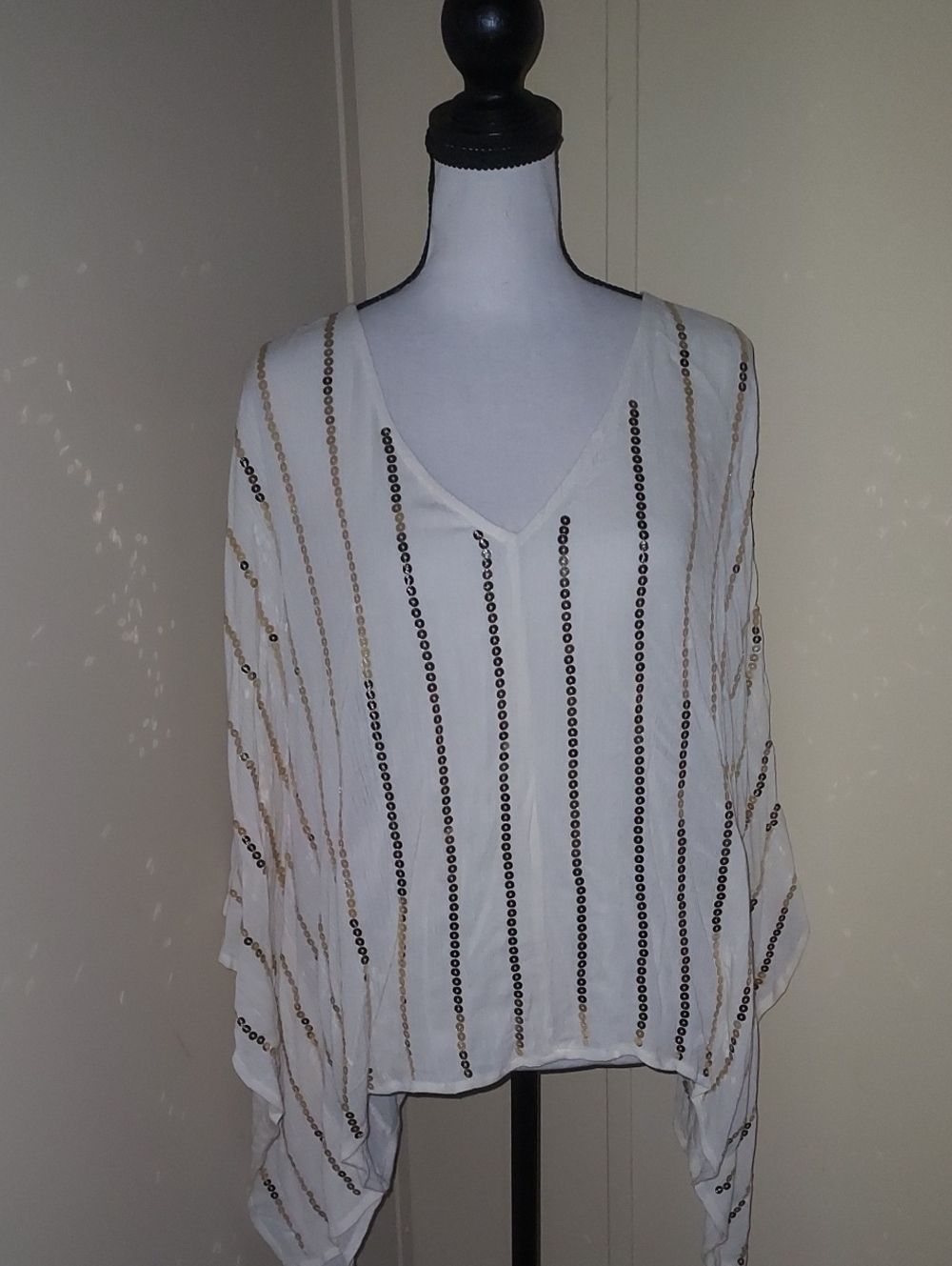 By Together Cream Kimono Style With Sequin Striped Blouse